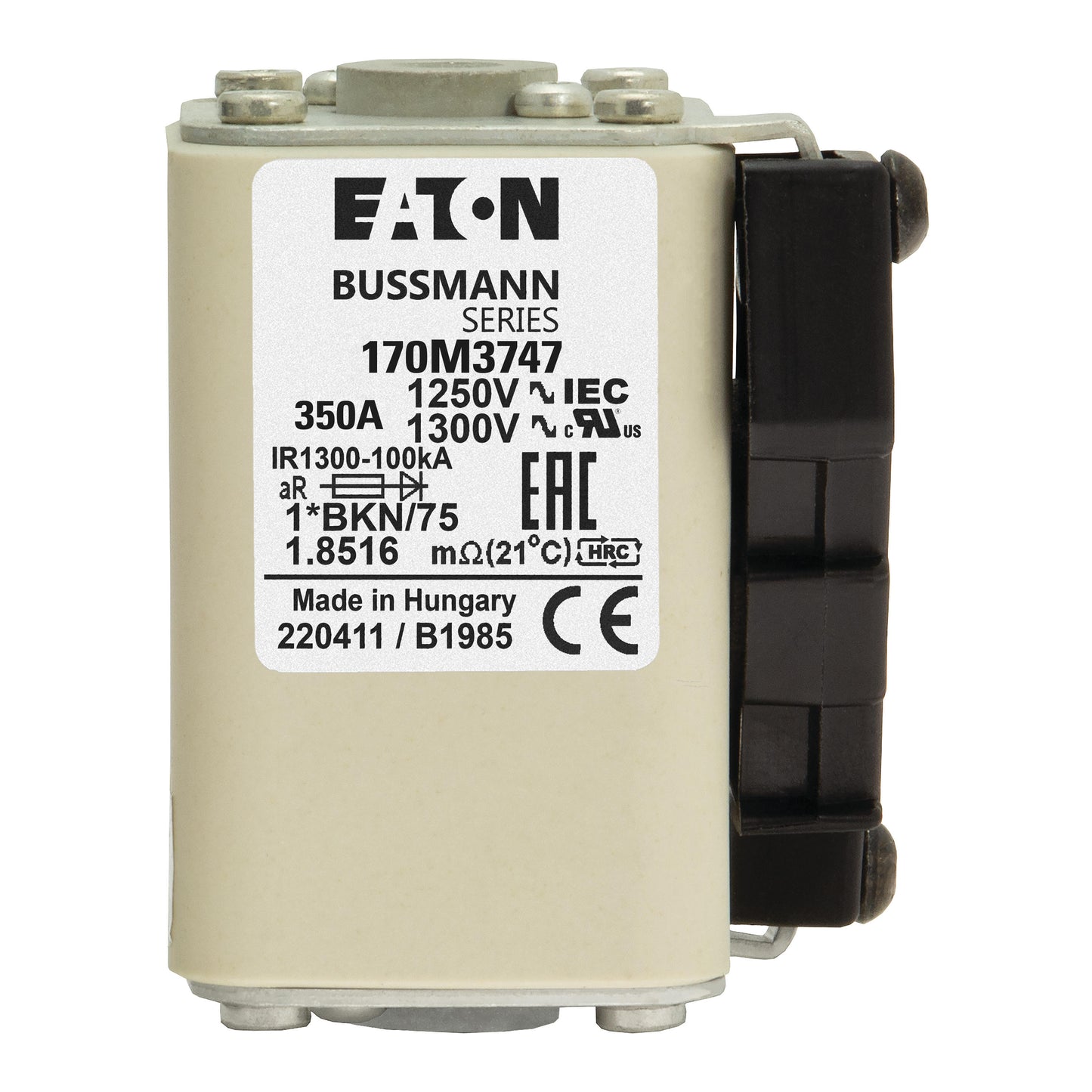 Eaton 170M3747 - Fuse-link, high speed, 350 A, AC 1250 V, compact size 1, 45 x 59 x 156 mm, aR, IEC, UL, single indicator (pack of 3) 的副本