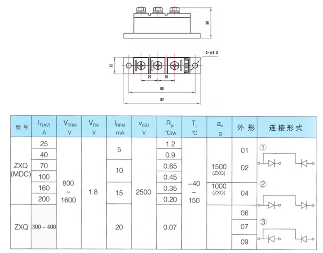 Bro-Electric ZXQ200-12 3pcs Thyristor rectifier module : ZXQ200-12 ( Mounting dimensions 92*20 ) (3 Pieces)