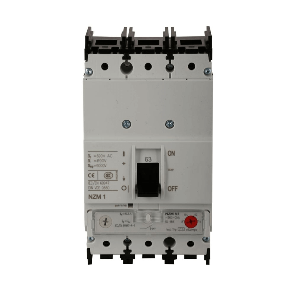 EATON Molded Case Circuit Breakers Eaton NZM Series NZMN1-A25 — NZM1‑Frame 3‑Pole Molded Case Circuit Breaker (MCCB), 25A, 690 VAC / 500 VDC, Thermal‑Magnetic T268, 50 kAIC, Front Frame Clamp, Rocker Lever