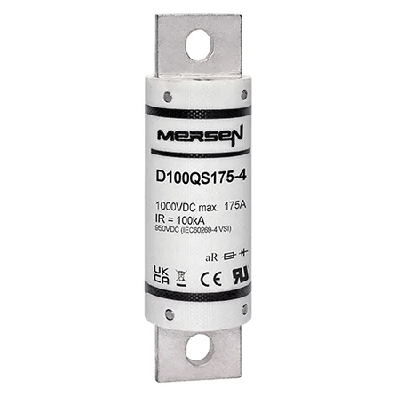 Ferraz Shawmut General Industrial Fuses Mersen D100QS175-4 D100QS Series High-Speed DC Fuse, 1000VDC, 175A aR 100kA IR, Round Body 4.38in - Pack of 5