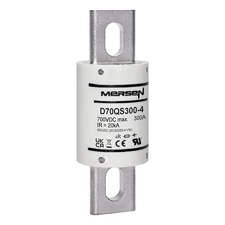 Ferraz Shawmut General Industrial Fuses Mersen D70QS300-4 D70QS Series High-Speed DC Fuse, 700VDC, 300A aR 20kA IR, 4.34in Round Body - Pack of 5