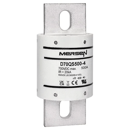 Ferraz Shawmut General Industrial Fuses Mersen D70QS500-4 D70QS Series High-Speed DC Fuse, 700VDC, 500A aR 20kA IR, 4.47in Round Body - Pack of 5