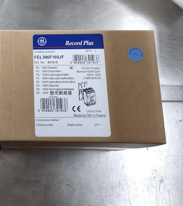 GE Molded Case Circuit Breakers GE Record Plus FEL306F160JF Molded Case Circuit Breaker, 160A 690V, 3-Pole, 100kA IC, LTMD Electronic Trip