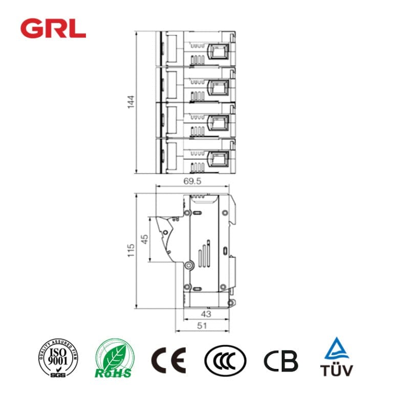 GRL RT18-125-3P+N 20pcs GRL RT18-125-3P+N fuse size 22*58 din rail mount fuse holder