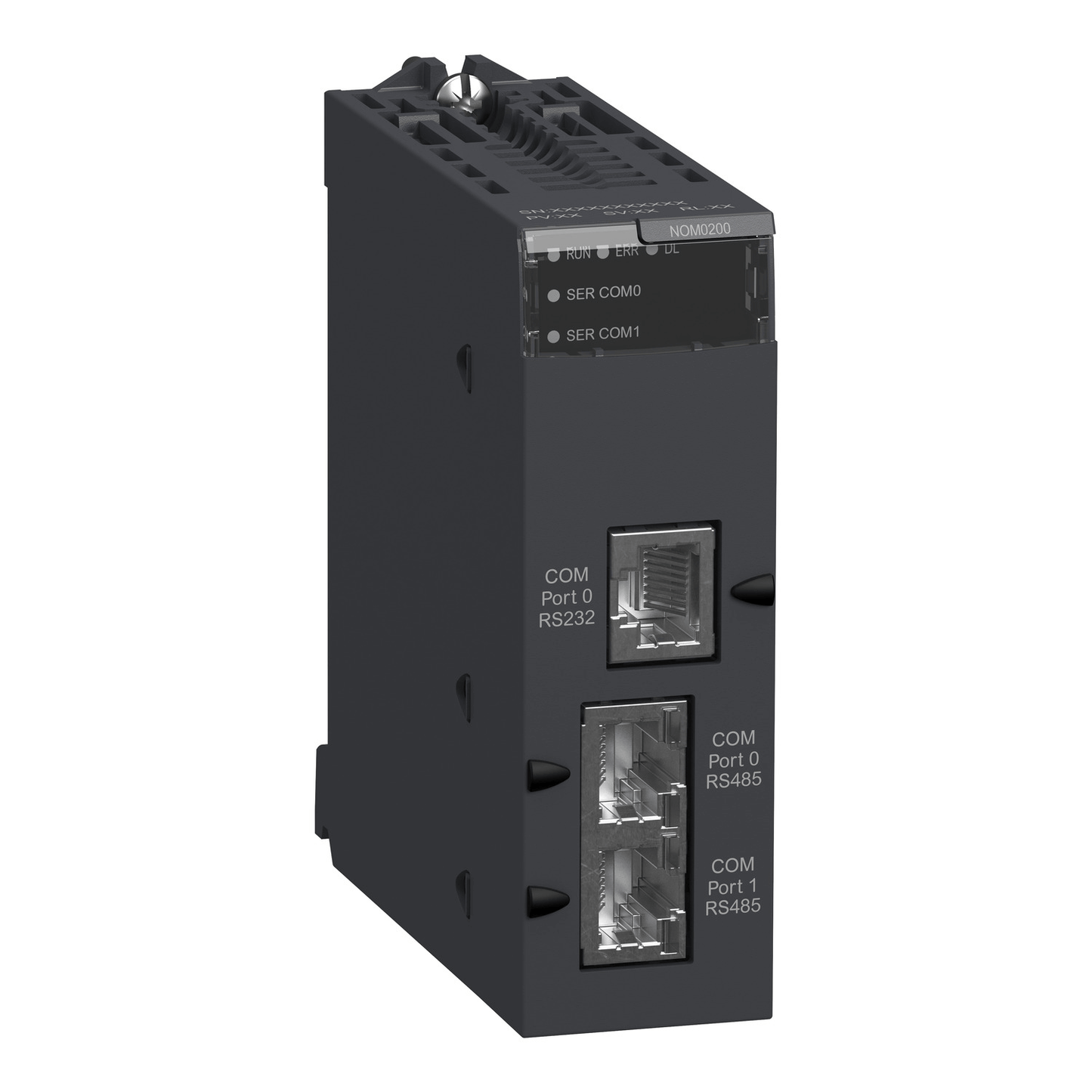 Schneider Electric BMXNOM0200 Modicon X80 Serial Link Module — 2× RS485/RS232 Ports, Modbus & Character Mode, 115.2/57.6 kbps, 80 mA at 24V DC, IP20
