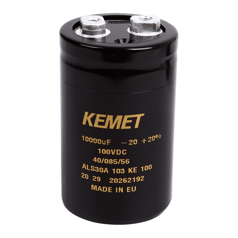 KEMET Aluminum Electrolytic Capacitors KEMET ALS30A103KE100 — ALS30 Series Screw‑Terminal Aluminum Electrolytic Capacitor, 10,000 µF ±20%, 100 VDC, 18,000 hr, Ø51×82 mm, Lead Spacing 22.2 mm, ESR 28 mΩ @100 Hz, Ripple 10.1 A — Pack of 5