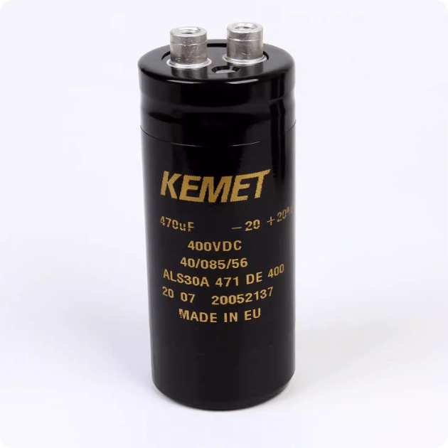 KEMET Aluminum Electrolytic Capacitors KEMET ALS30A471DE400 — ALS30 Series Screw‑Terminal Aluminum Electrolytic Capacitor, 470 µF ±20%, 400 VDC, 11,000 hr, Ø36×82 mm, Lead Spacing 12.8 mm, ESR 267 mΩ, Ripple 3.5 A — Pack of 10