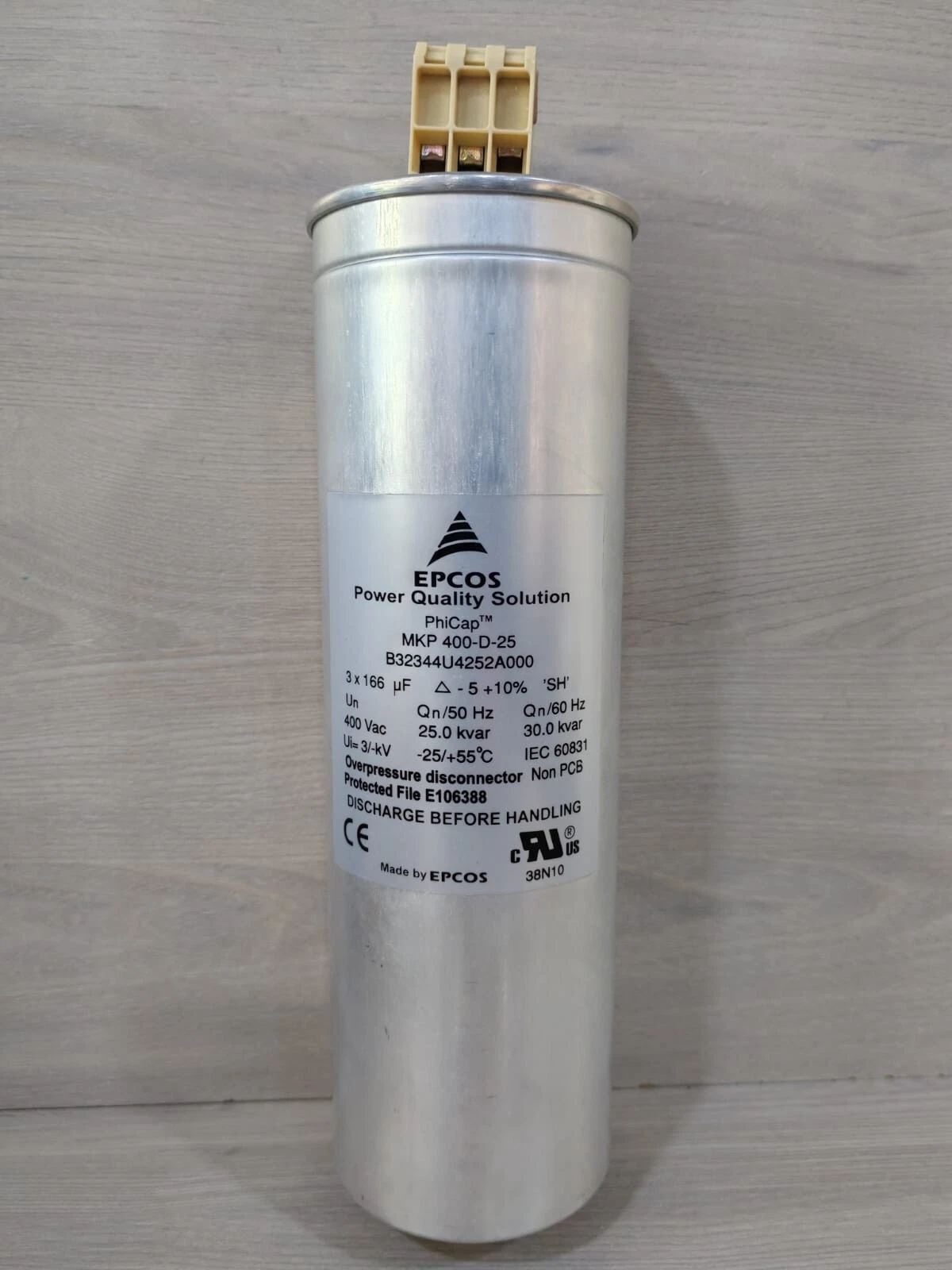EPCOS B32344E4252A000 MKP400-D-25.0 PhiCap Film Capacitor, 25.0 kvar D (Delta) 400V, 3x166µF, Power Factor Correction