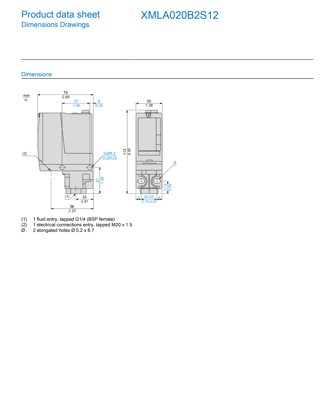 Schneider Schneider XMLA020B2S12 Electromechanical pressure sensor (2 Pieces)