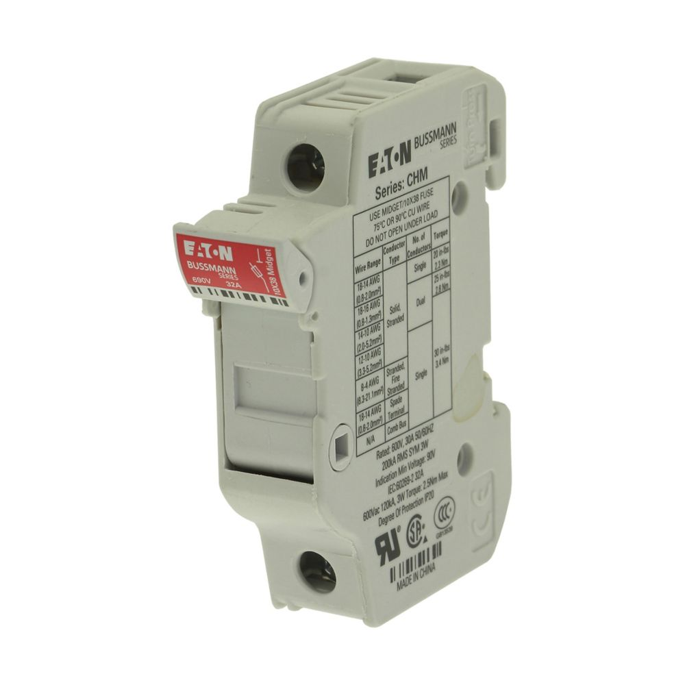 Eaton Bussmann CHM1DU Modular Fuse Holder, 1-Pole, 30A, 690V, for 10x38mm Fuses - Pack of 10