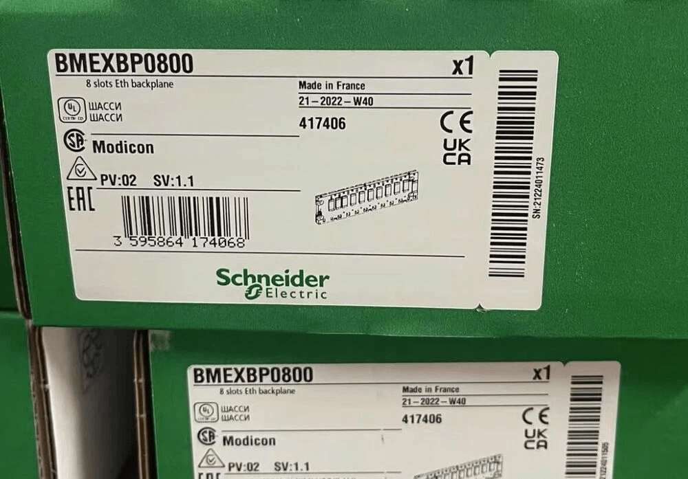 Schneider Electric BMXXBP0800 Modicon X80 Backplane — 8‑Slot Rack (Processor/I/O/Comm), Panel/Plate/DIN‑Rail Mountable, IP20
