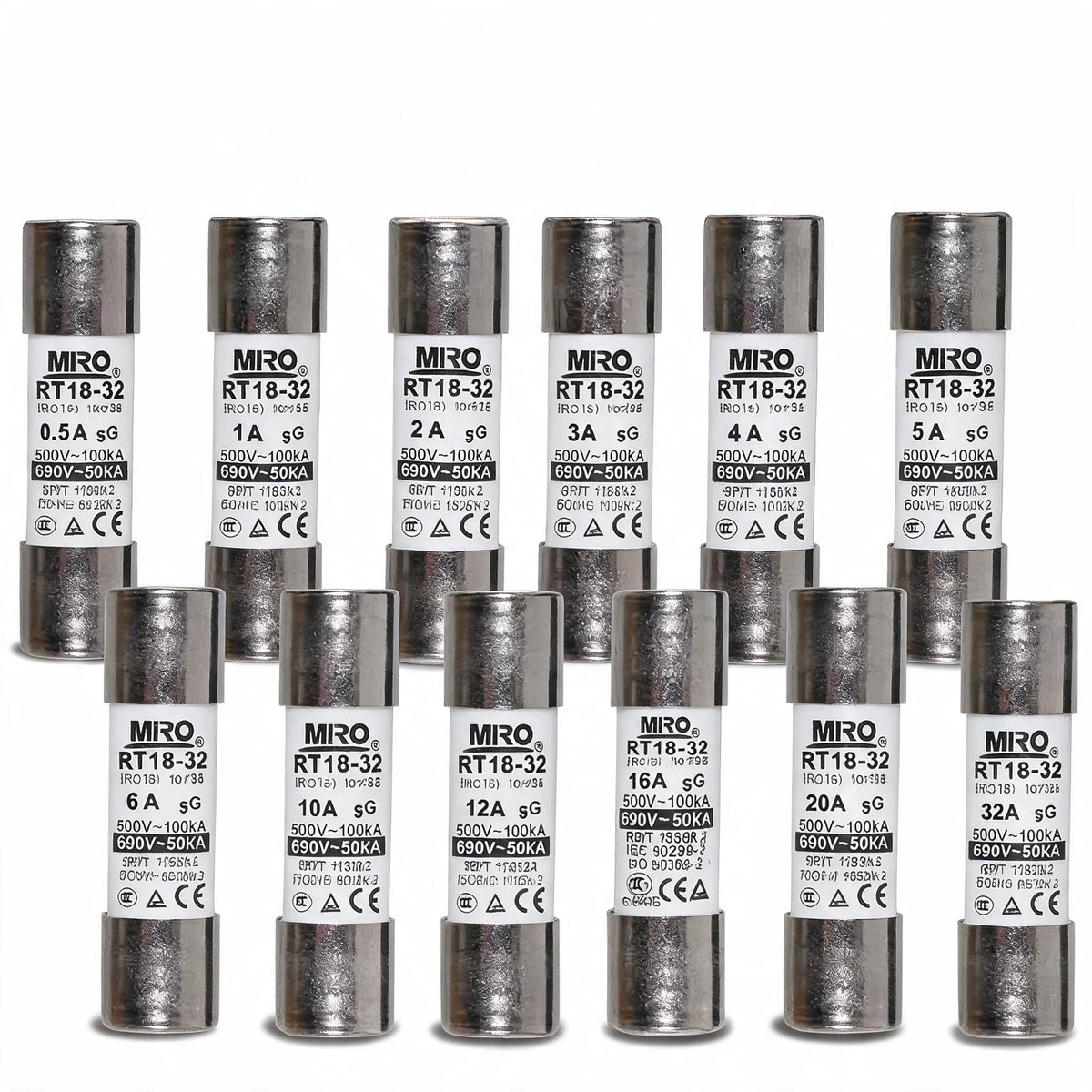 MIRO RO15 / RT18-32 Cylindrical Fuse Link, 6A aM, 10x38mm, 500V/690V ...