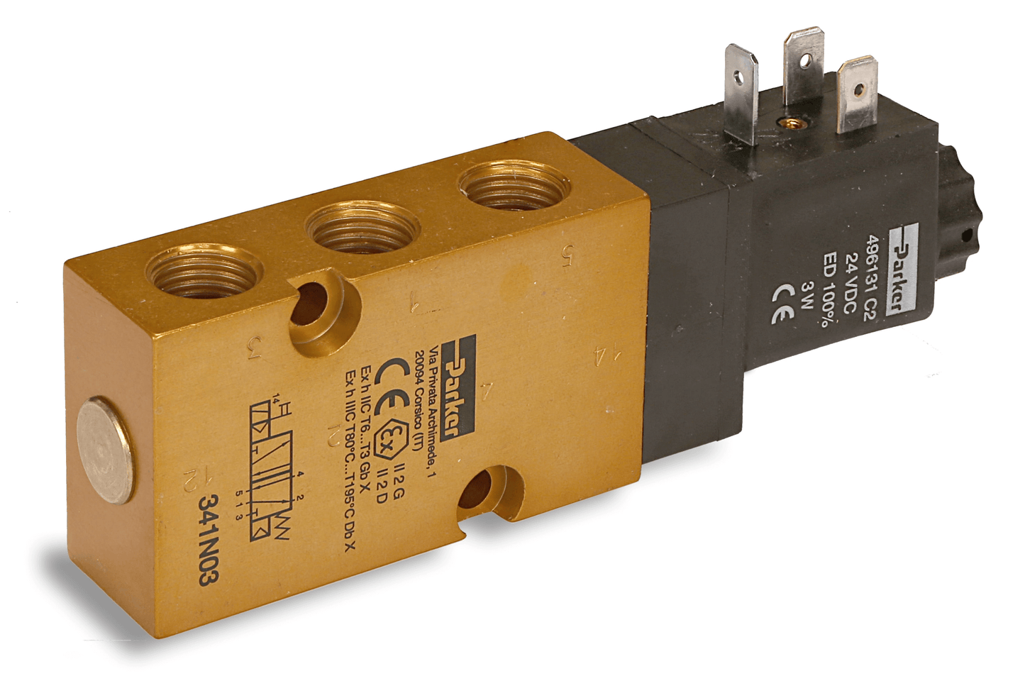 Válvula solenoide Parker 341N03-496131P9 N de alto caudal, serie NAMUR, 5/2 vías, 230 V, 50/60 Hz