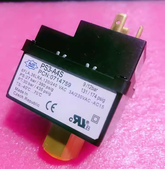 Emerson ALCO PS3-A4S Pressure Switch - 9/12 bar Dual Setting - Product Label Close-up View