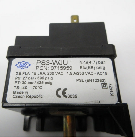 Emerson ALCO PS3-WJU Pressure Switch - 4.4/4.7 bar PSL - Technical Label View