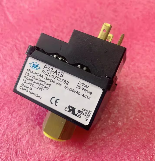 ALCO PS3-A1S Pressure Switch, 2/3 bar (29/44 psig) Adjustable Differential, SPDT 3A 230VAC, Refrigeration/HVAC, PCN 0712782 (Emerson)
