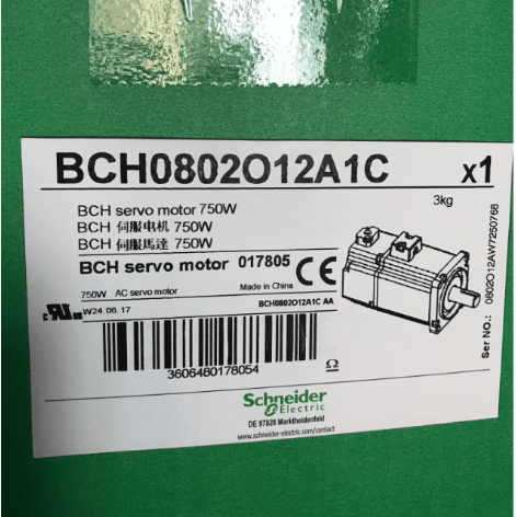 Schneider Electric Lexium BCH0802O12A1C Servo Motor, 20-bit Encoder, 0.75 kW, O-frame 80 mm, Keyed Shaft, No Oil Seal, Straight Connector