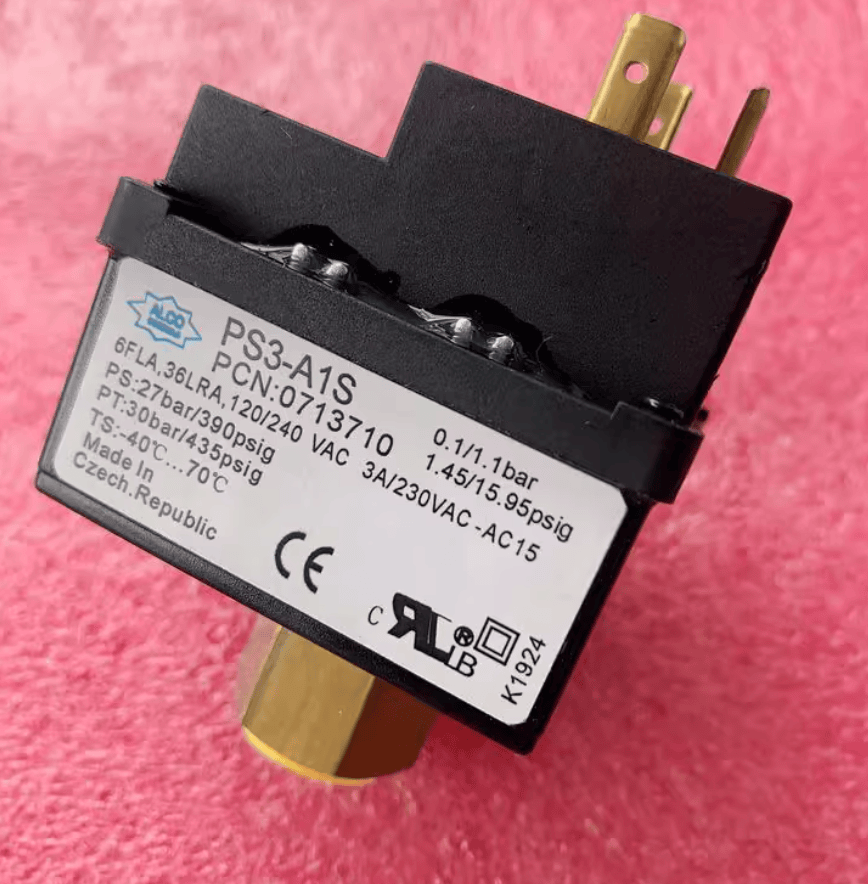 ALCO ALCO PS3-A1S Pressure Switch, 0.1/1.1 bar (1.45/15.95 psig) Adjustable Differential, SPDT 3A 230VAC, Refrigeration/HVAC, PCN 0713710 (Emerson)