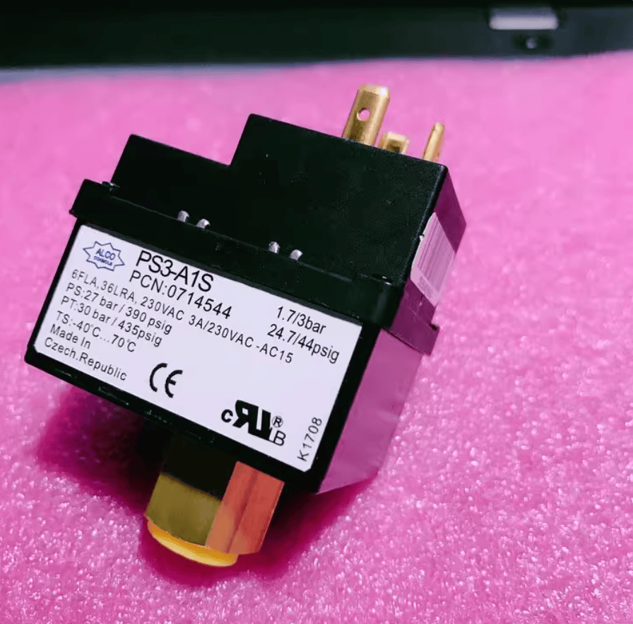 ALCO ALCO PS3-A1S Pressure Switch, 1.7/3 bar (24.7/44 psig) Adjustable Differential, SPDT 3A 230VAC, Refrigeration/HVAC, PCN 0714544 (Emerson)