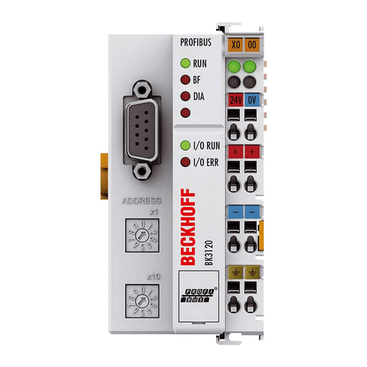 Beckhoff Ethernet Module Beckhoff BK3120 PROFIBUS Economy Plus Bus Coupler, DP V1, 12 Mbaud, 128 In/128 Out, 24V DC, 51×100×69 mm