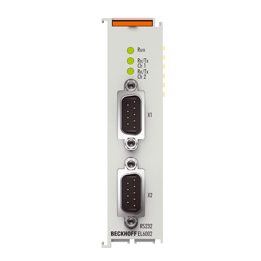 Beckhoff Ethernet Module Beckhoff EL6002 EtherCAT Terminal 2-Channel RS232 Serial Interface, 300–115200 Baud, D-sub 9‑pin, 24×100×52 mm