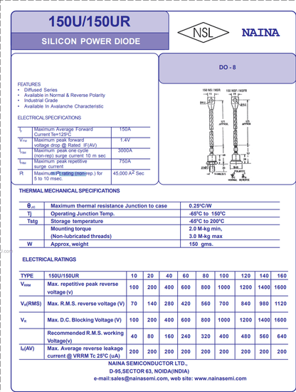 Bro-Electric 6 Pieces Diode control tube : 150U160 150UR160 / 100U160 100UR160 / 70U(R)120 72U(R)120 / 100UL120 100URL120 / 150UL120 150URL120