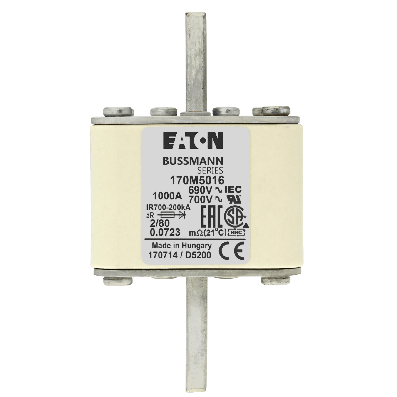 Bussmann Bussmann 170M5016 1000A AC 690 V, DIN 2, aR Fuse (3 Pieces)