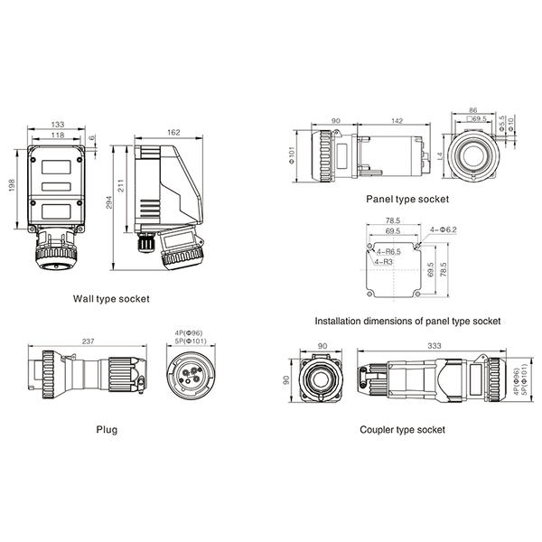 CZ Power Sockets CZ CZ0252 Explosion-proof Power Socket, All-Plastic, 10-150A, Ex de IIC T6 Gb, IP65