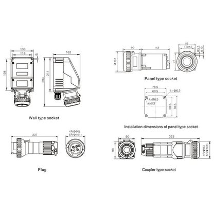 CZ Power Sockets CZ CZ0252 Explosion-proof Power Socket, All-Plastic, 10-150A, Ex de IIC T6 Gb, IP65