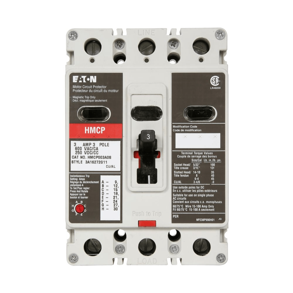 EATON Molded Case Circuit Breakers Eaton HMCP150T4S Series C Motor Circuit Protector (F‑Frame), 3‑Pole, 150 A, Magnetic‑Only Trip, 600 VAC / 250 VDC — Line & Load Stainless Steel Terminals