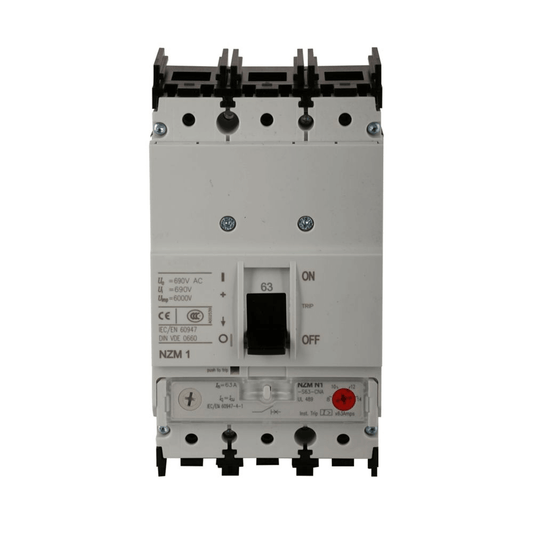 EATON Molded Case Circuit Breakers Eaton NZM Series NZMN1-A25 — NZM1‑Frame 3‑Pole Molded Case Circuit Breaker (MCCB), 25A, 690 VAC / 500 VDC, Thermal‑Magnetic T268, 50 kAIC, Front Frame Clamp, Rocker Lever