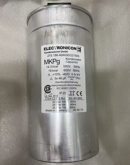 ELECTRONICON ELECTRONICON 275.186-404600/221505 MKPg Dry AC Capacitor, 46 µF, 580 V 50 Hz / 600 V 60 Hz, ±5/+10%