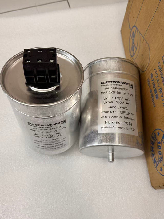 ELECTRONICON ELECTRONICON MKP 3x27.6µF 1075V AC Capacitor, PFC, Un 760V Urms, IEC 61071 - 276.185-402801 - Pack of 6