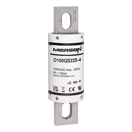 Ferraz Shawmut General Industrial Fuses Mersen D100QS225-4 D100QS Series High-Speed DC Fuse, 225A, 1000VDC, Round Body 5.09in - Pack of 5