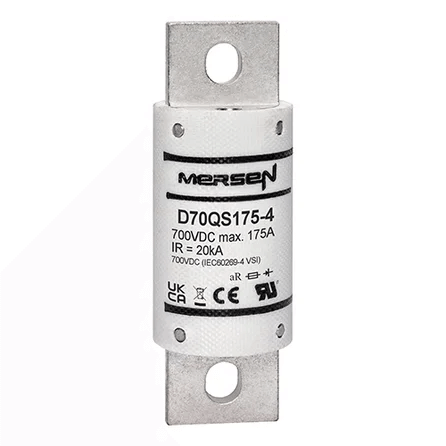 Ferraz Shawmut General Industrial Fuses Mersen D70QS175-4 D70QS Series High-Speed DC Fuse, 700VDC 175A aR, 20kA IR, 3.63in Round Body - Pack of 5