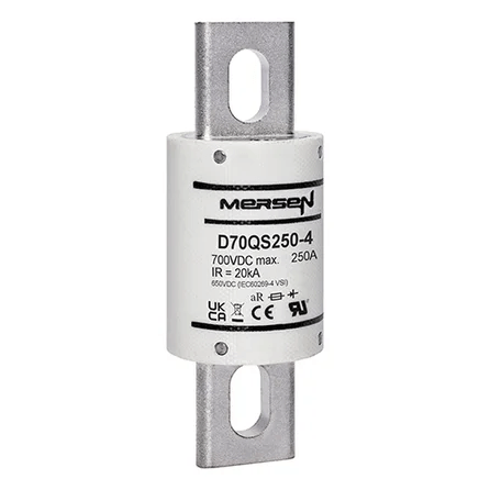 Ferraz Shawmut General Industrial Fuses Mersen D70QS250-4 D70QS Series High-Speed DC Fuse, 700VDC, 250A aR, 4.34in Round Body - Pack of 5