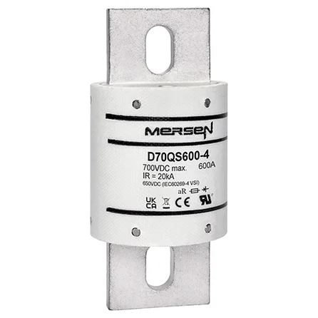 Ferraz Shawmut General Industrial Fuses Mersen D70QS600-4 D70QS Series High-Speed DC Fuse, 700VDC, 600A aR 20kA IR, 4.47in Round Body - Pack of 5