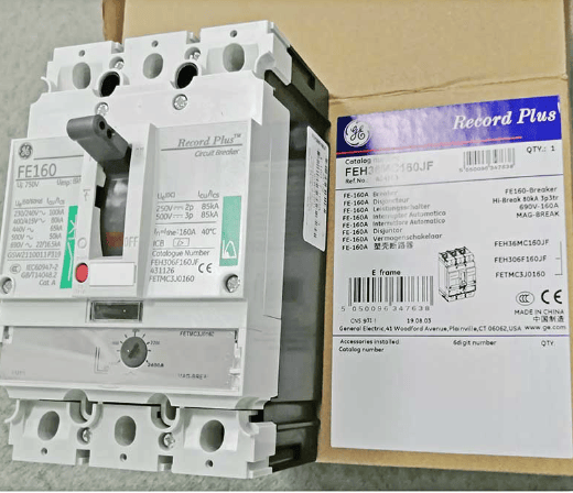 GE Molded Case Circuit Breakers GE Record Plus FEL306F160JF Molded Case Circuit Breaker, 160A 690V, 3-Pole, 100kA IC, LTMD Electronic Trip