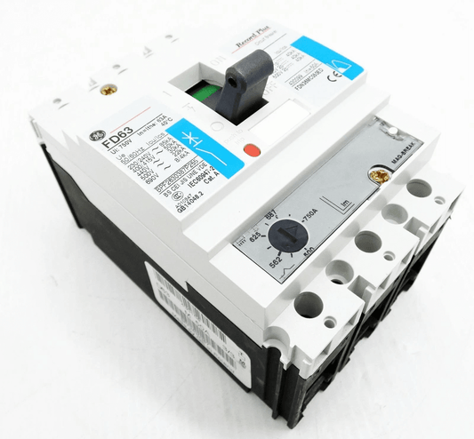 GE Molded Case Circuit Breakers General Electric (GE) FD63 Series FDN36MC050ED — 3‑Pole DIN‑Rail MCCB, 100A Nominal, Adjustable Overcurrent 80–100A, IP20, 50 kA Breaking Capacity