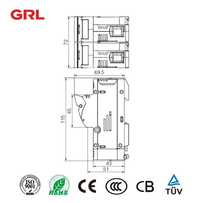 GRL RT18-125-2P 20pcs GRL RT18-125-2P fuse size 22*58 din rail mount fuse holder