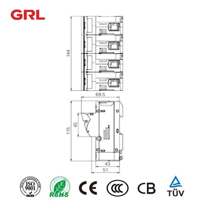 GRL RT18-125-3P+N 20pcs GRL RT18-125-3P+N fuse size 22*58 din rail mount fuse holder
