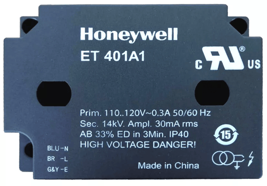 Honeywell Honeywell ET 401A1 Electronic Ignition Transformer, 110-120V AC Input, 14kV 30mA Output, IP40, for Burners & Furnaces