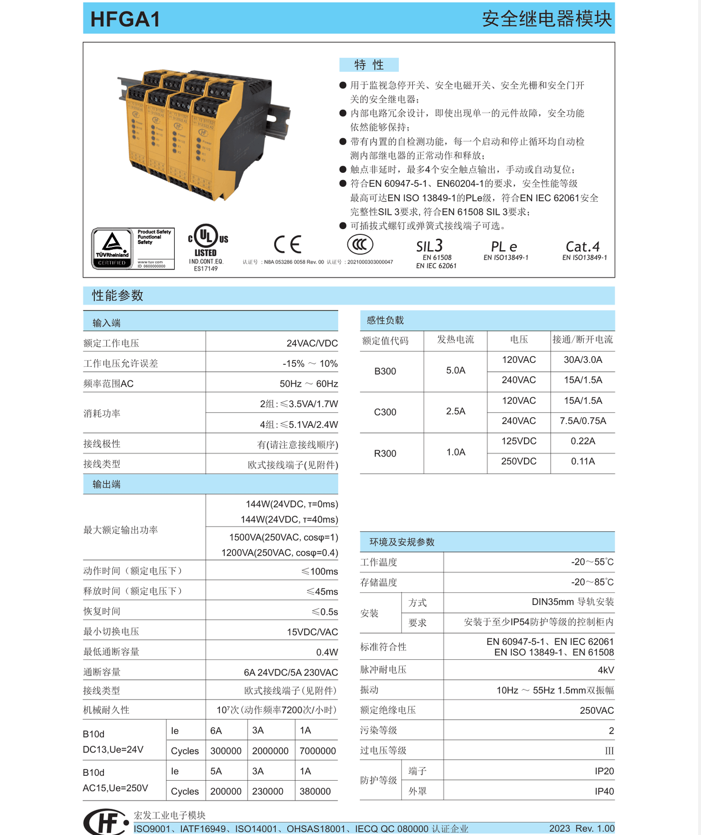 HONGFA HONGFA HFGA1/A-2H-U24 Safety Relay Module Standard Rail Installation