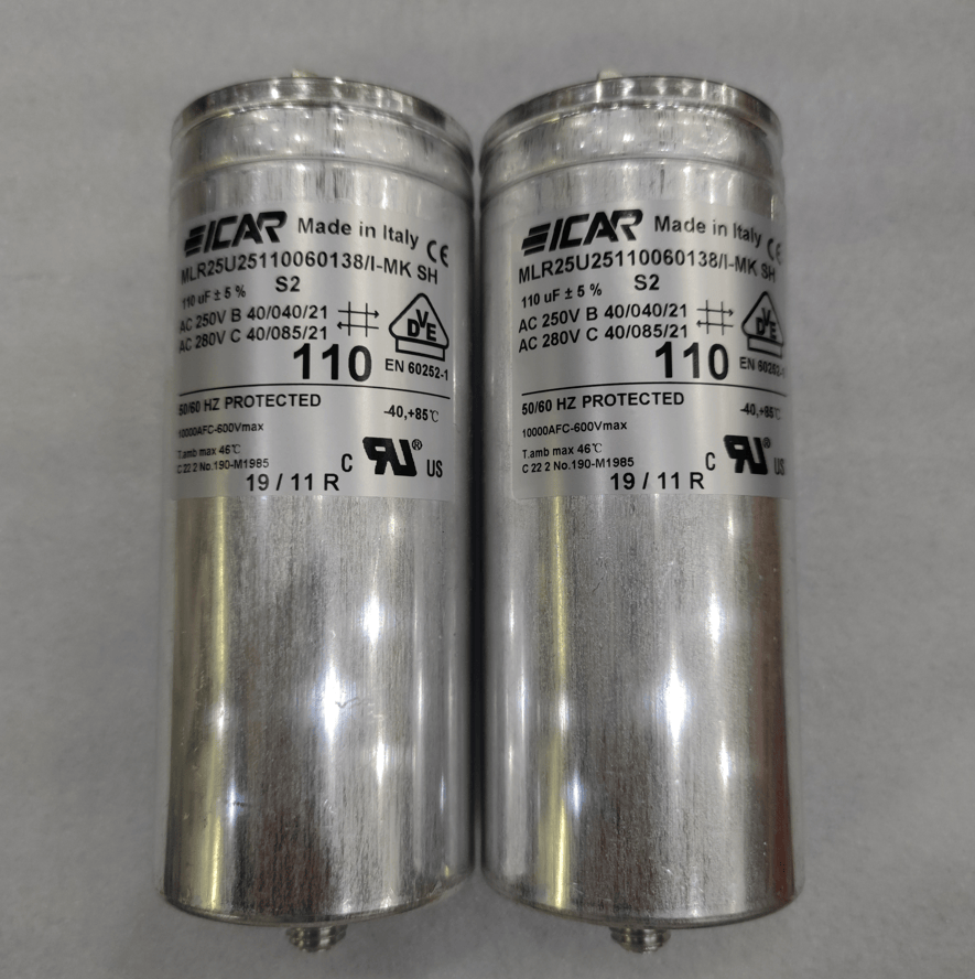 Icar Icar MLR25U25110060138/I-MK Capacitor, 110uF 250V-280VAC ±5%, 60x138mm, M12 Stud Mount - Pack of 4, Made in Italy