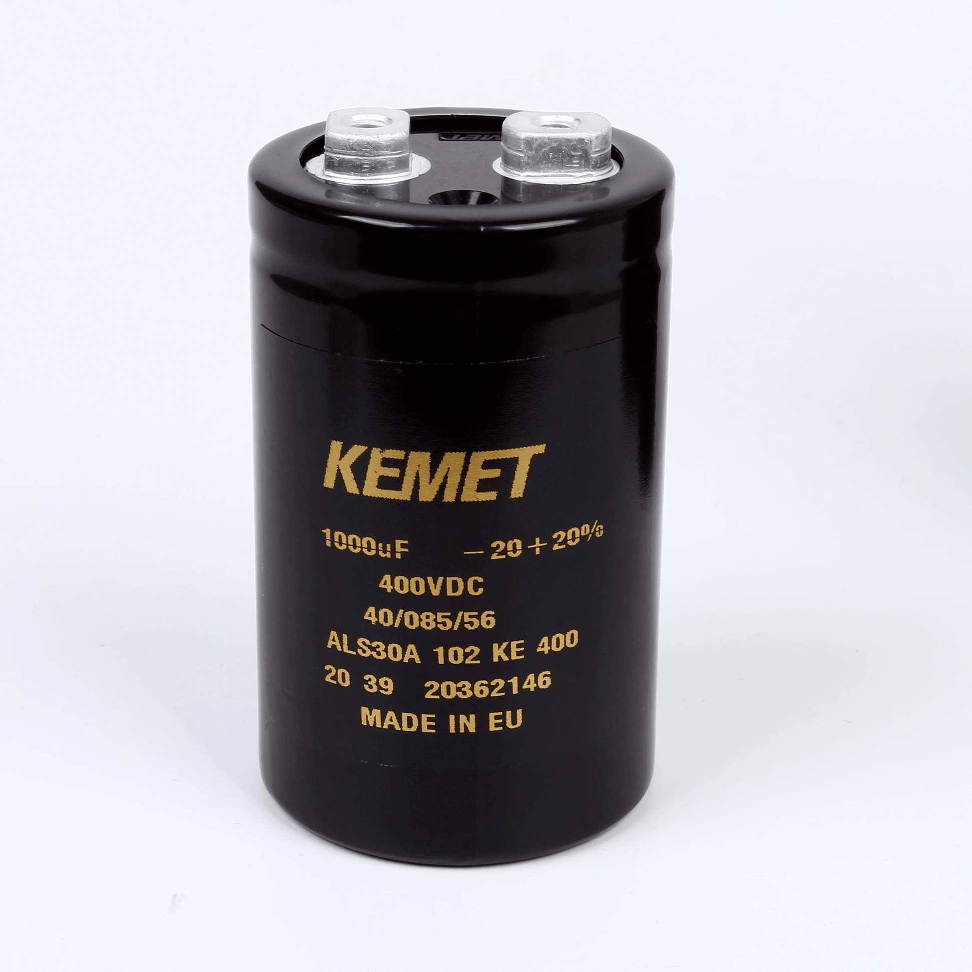 KEMET Aluminum Electrolytic Capacitors KEMET ALS30A102KE400 — ALS30 Series Screw‑Terminal Aluminum Electrolytic Capacitor, 1000 µF ±20%, 400 VDC, 18,000 hr, Ø51×82 mm, Lead Spacing 22.2 mm, ESR 139 mΩ @100 Hz, Ripple 5.8 A — Pack of 5