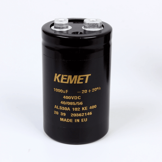 KEMET Aluminum Electrolytic Capacitors KEMET ALS30A102KE400 — ALS30 Series Screw‑Terminal Aluminum Electrolytic Capacitor, 1000 µF ±20%, 400 VDC, 18,000 hr, Ø51×82 mm, Lead Spacing 22.2 mm, ESR 139 mΩ @100 Hz, Ripple 5.8 A — Pack of 5
