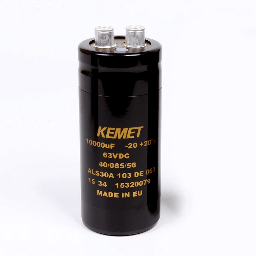 KEMET Aluminum Electrolytic Capacitors KEMET ALS30A103DE063 — ALS30 Series Screw‑Terminal Aluminum Electrolytic Capacitor, 10,000 µF ±20%, 63 VDC, 11,000 hr, Ø36×82 mm, Lead Spacing 12.8 mm, ESR 17 mΩ @100 Hz, Ripple 10.8 A — Pack of  5
