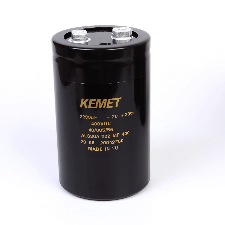 KEMET Aluminum Electrolytic Capacitors KEMET ALS30A222MF400 — ALS30 Series Screw‑Terminal Aluminum Electrolytic Capacitor, 2200 µF ±20%, 400 VDC, 19,000 hr, Ø66×105 mm, Lead Spacing 28.5 mm, ESR 62 mΩ @100 Hz, Ripple 11.2 A — Pack of 5