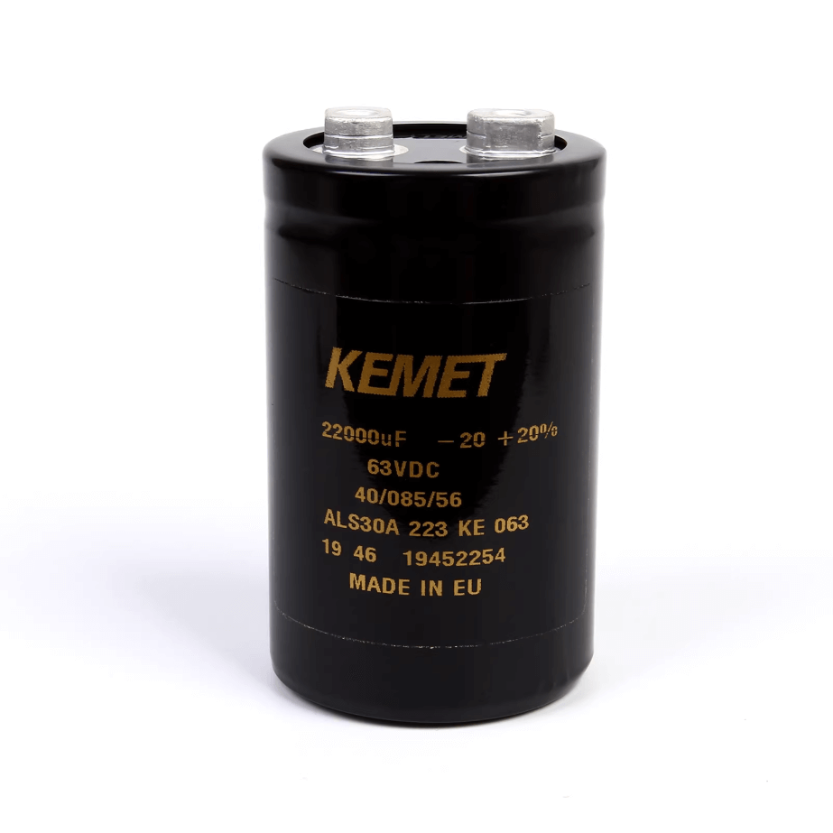 KEMET Aluminum Electrolytic Capacitors KEMET ALS30A223KE063 — ALS30 Series Screw‑Terminal Aluminum Electrolytic Capacitor, 22,000 µF ±20%, 63 VDC, 18,000 hr, Ø51×82 mm, Lead Spacing 22.2 mm, ESR 12 mΩ @100 Hz, Ripple 13.9 A — Pack of 5