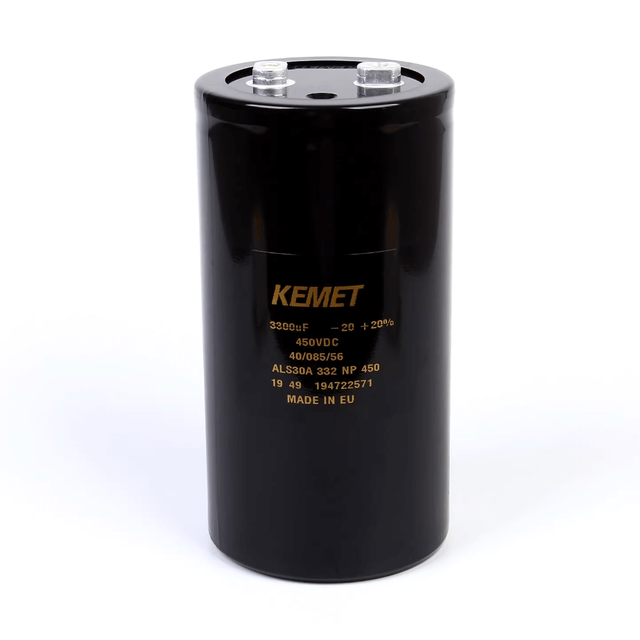 KEMET Aluminum Electrolytic Capacitors KEMET ALS30A332NP450 — ALS30 Series Screw‑Terminal Aluminum Electrolytic Capacitor, 3300 µF ±20%, 450 VDC, 20,000 hr, Ø77×146 mm, Lead Spacing 31.8 mm, ESR 39 mΩ @100 Hz, Ripple 16.1 A — Pack of 5